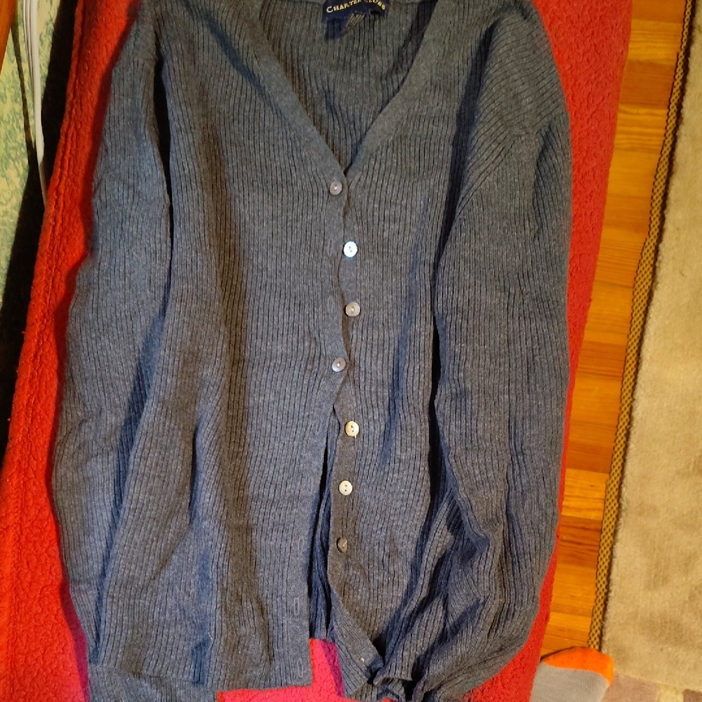 Charter Club Women's Gray V-Neck Ribbed Cardigan